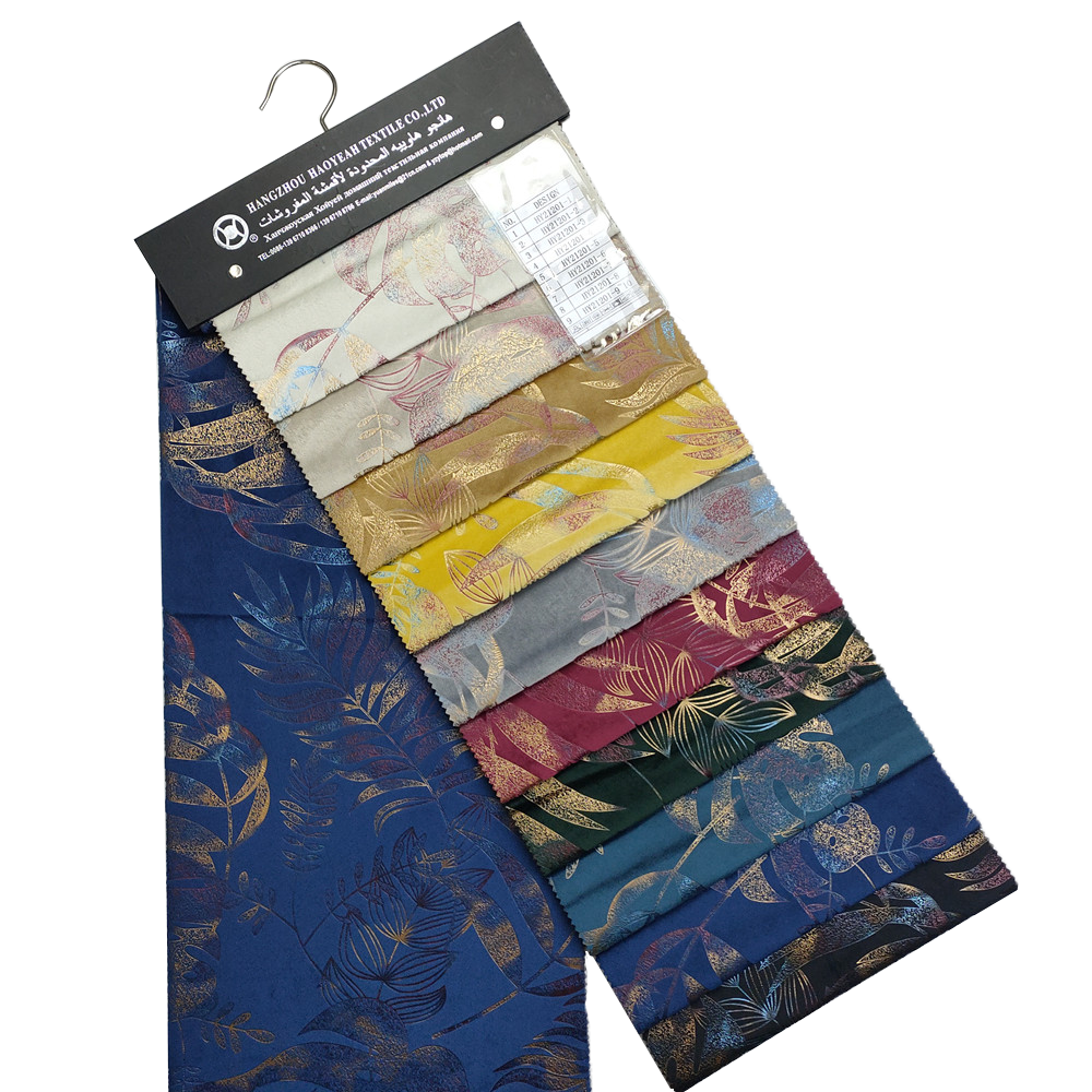 Desain pola daun poliester warna perunggu kain sofa beludru 