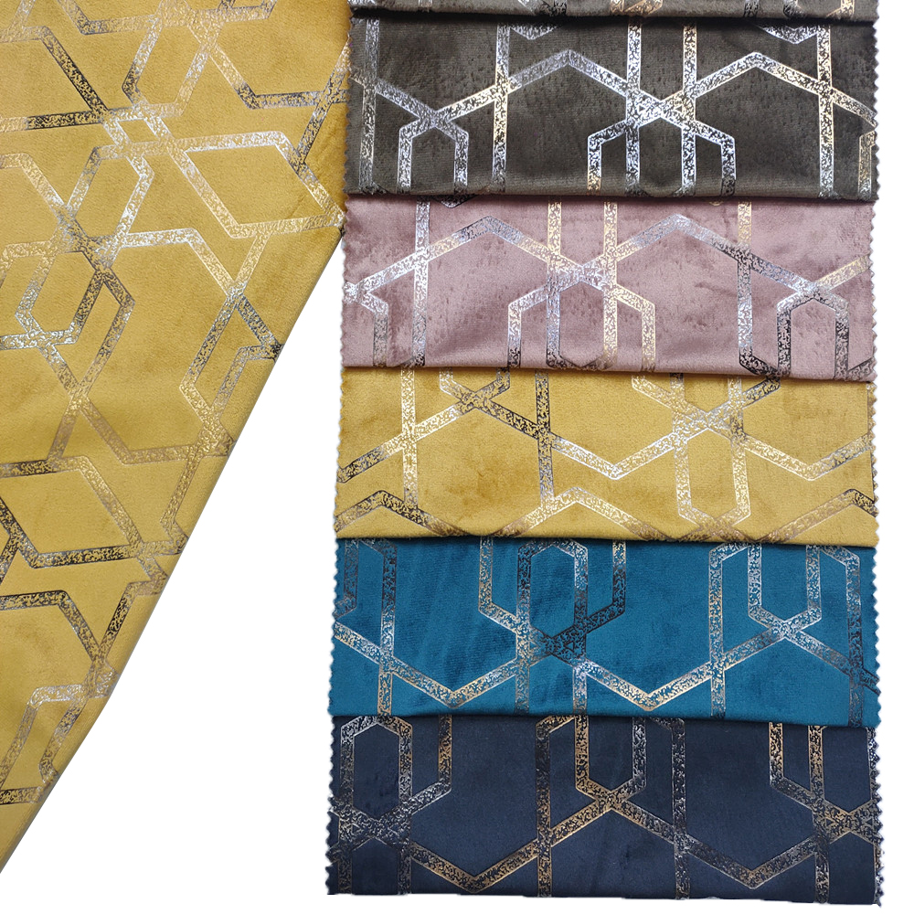Pola Geometris Kreatif Gold Foil Print Holland Velvet Sofa Furniture Fabric