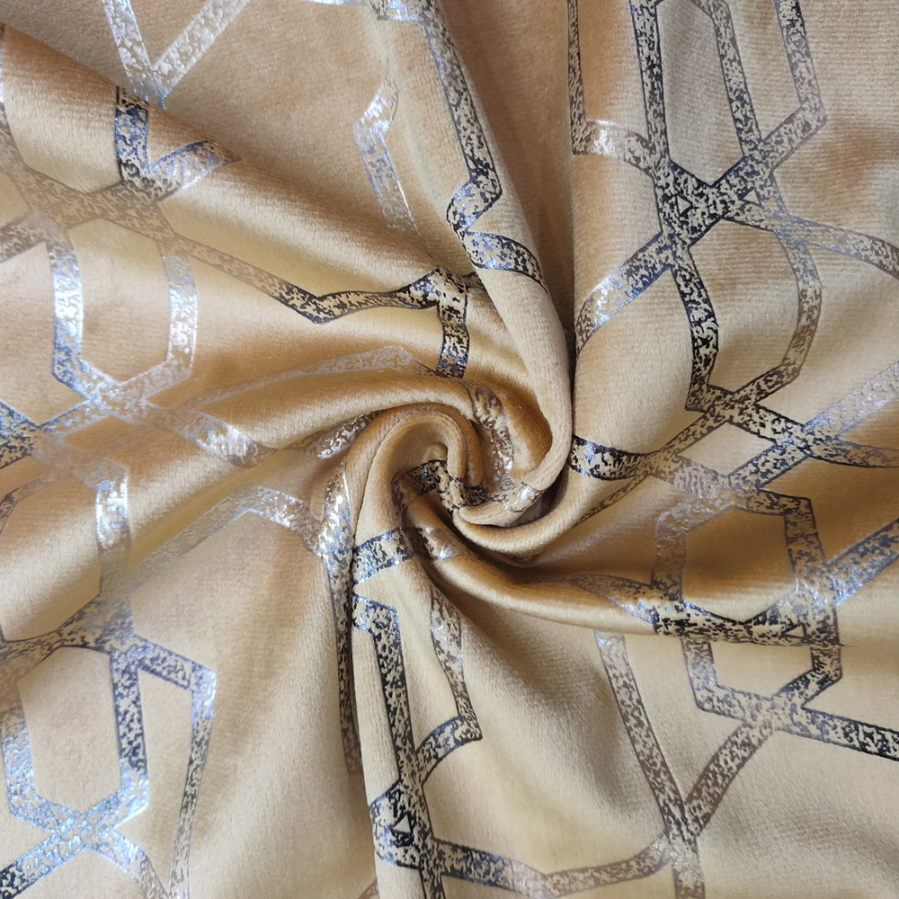 Pola Geometris Kreatif Gold Foil Print Holland Velvet Sofa Furniture Fabric